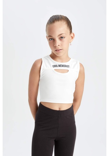 DeFacto Kız Çocuk Crop Bisiklet Yaka Baskılı Atlet D2763A824AUWT16