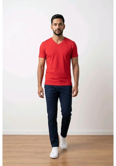 Biçomi Premium Comfort Modern Fit V-yaka Tişört Kırmızı