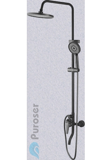 Puroser Robot Duş Tepe Yağmur 3 Fonksiyonlu Batarya Dahil Siyah Duş Seti Siyah