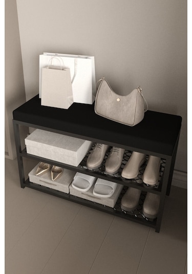 Aju Ayakkabılık Puflu Süngerli Oturaklı Metal Ayakkabı Rafı Modern Vestiyer Baklavalı Metal Siyah Aju Ayakkabılık Puflu Süngerli Oturaklı Metal Ayakkabı Rafı Modern Vestiyer Baklavalı Metal Siyah