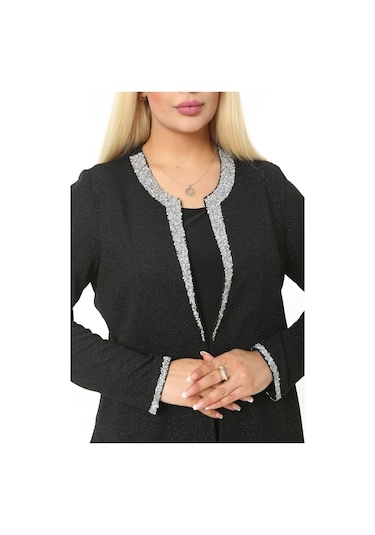 Büyük Beden 3729 Siyah Gümüş Abiye Ceket+Elbise Takım 001