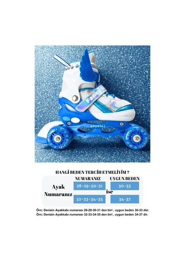 Melek Kanatlı Işıklı Çocuk Pateni Silikon Teker Ayarlanabilir Paten Taşıma Çantalı Mavi Mavi