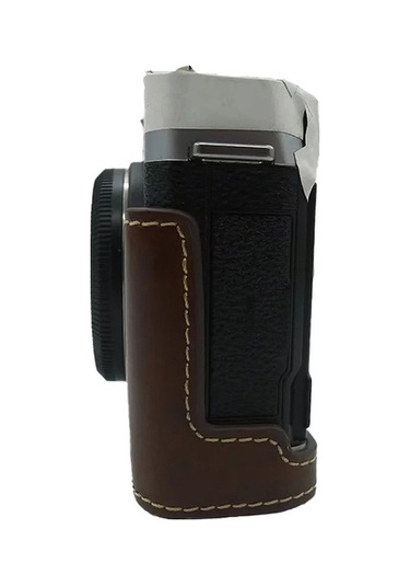 Pazly Fujifilm X-e4 İçin Pu Deri Alt Kasa, Pil Açma Tasarımlı Koruyucu Kapak - Kahve