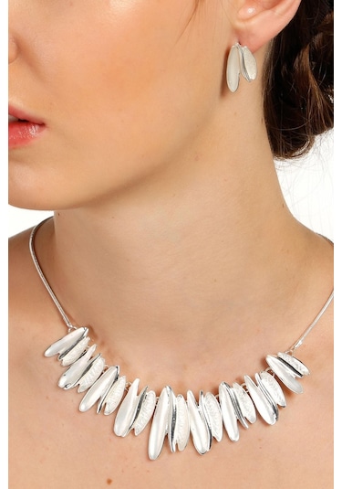 Tkly01930 Parlak Alpaka Mercan Görünümlü Kolye Küpe Set Çok Renkli