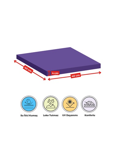 Xpermate 4'lü Sandalye Minderi Su İtici Kumaş 40 x 40 CM Mor