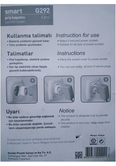 Gondol G292 Bebekler için Priz Emniyet Kilidi 4 Adet