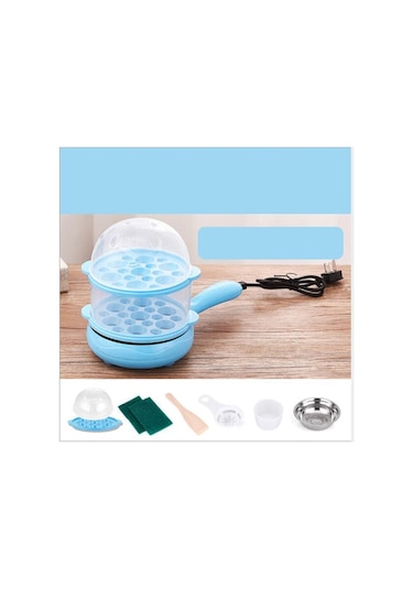 Çok İşlevli Mini Yapışmaz Tava Kazan Vapur Ocak Haşlanmış Patlıcan Mavi Çift Katlı Paket Mavi