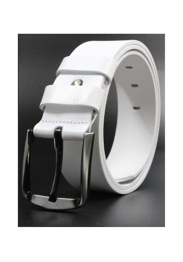 %100 Hakiki Deri Erkek Kot Kemeri 4,5 Cm Beyaz
