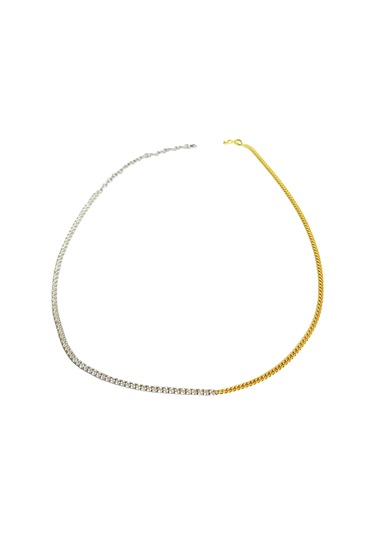 Yarısı Suyolu Yarısı Gurmet Zincir Çift Renkli Choker Gümüş Kolye