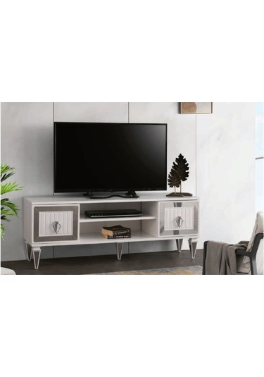 Bera Beyaz - Gümüş Aya Tv Sehpası Beyaz - Gümüş