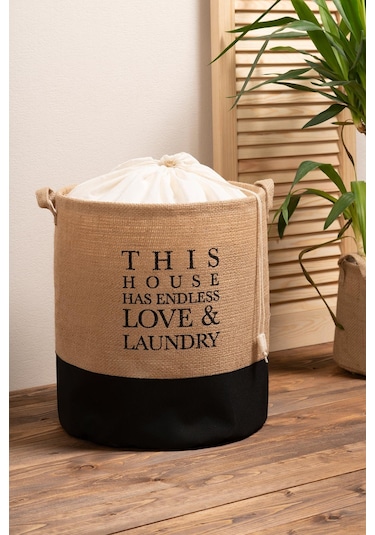 Ocean Home Textile Ağzı Büzgülü Su Geçirmez Tabanlı Jüt Çamaşır Sepeti 36 x 40 cm