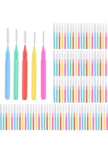 Skycity 100 Adet Renkli Diş Arası Fırça Seti - Yumuşak Tüylerle Gigi Aralarını Temizler, Diş Sağlığını Korur, Taşınabilir Mavi, Kırmızı, Yeşil, Sarı, Pembe Her 20 Adet