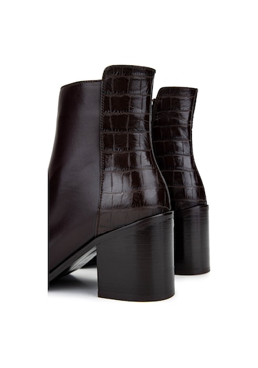 Tamer Tanca Kadın Hakiki Deri Kahverengi Topuklu Bot 33 551 Bn Bot Sk24-25 Khv Dr/kroko Kahverengi