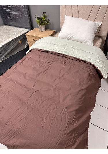 Clasy %100 Pamuk Ranforce Tek Kişilik Çift Taraflı Yorgan Koyu Kahve-çağla Yeşili Kahverengi - Yeşil