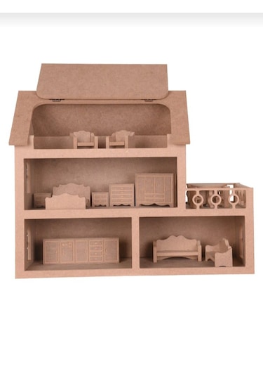 Ahşap Oyuncak Barbie Evi 15 Adet Minyatür Mobilya Takımı Hed...