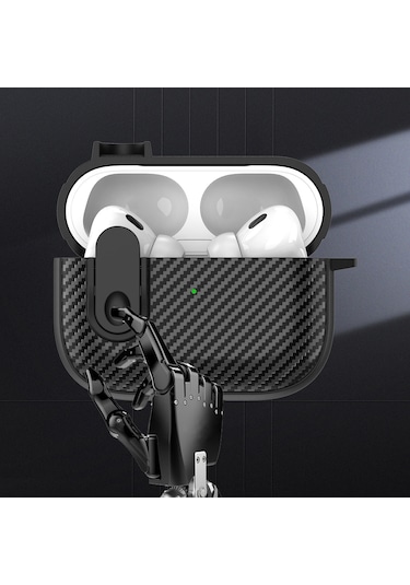 Airpods Uyumlu İçin 2/1 Karbon Fiber Doku Kablosuz Kulaklık Kılıfı Güvenlik Kilidi İle Kırmızı