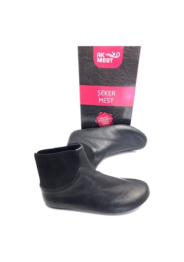 Derilax Hakiki Deri Soğuk Geçirmez Sıcak Astar Yumuşak Şeker Mest Siyah