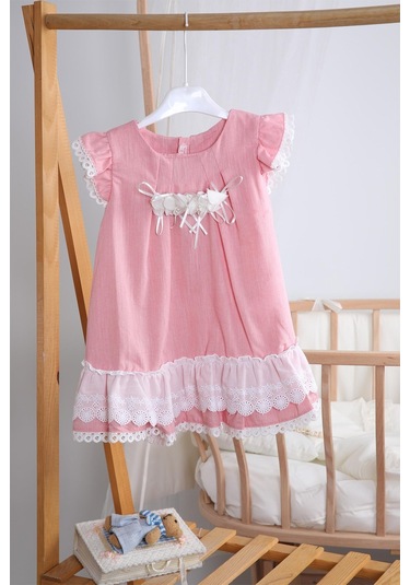 Bayramlık Keten Kız Bebek Çocuk Elbise 12787 001