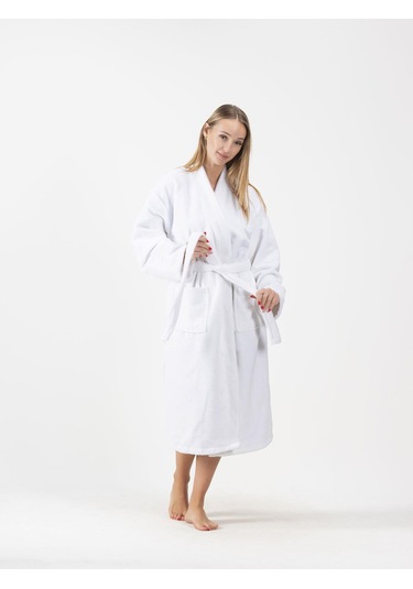 Kadife Kimono Bornoz Unisex Beyaz