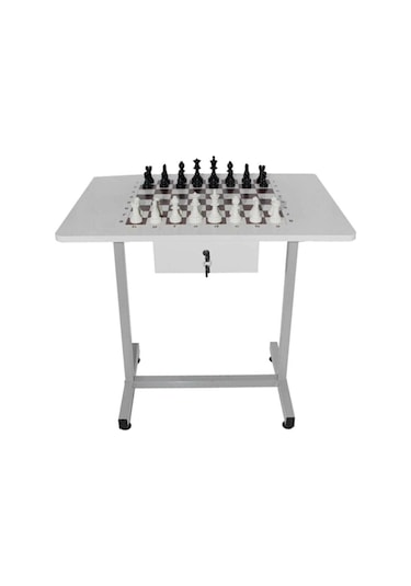 Satranç Masası Komple Metal Ayaklı 60x80 Cm Beyaz