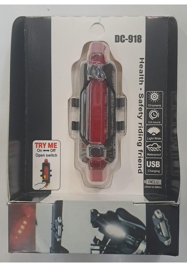 Şarjlı Bisiklet Işığı Led Çok Fonksiyonlu Usb Girişli - Kırmızı