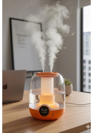 Glr K07 Turuncu Çift Spreyli Ultrasonik Sessiz Hava Nemlendirici Ve Gece Lambası 3l Kapasite