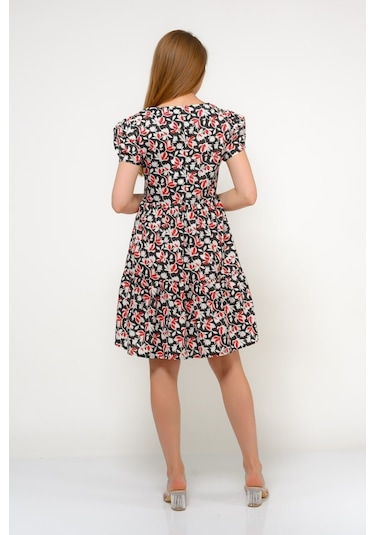 Kadın Kare Yaka Büzgü Detaylı Mini Elbise 4447/95 001