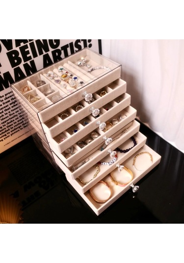 New Pet Transparent 7-layer Drawer Jewelry Storage Box For Earrings Necklaces Beige -7 Layers-c04 Bej