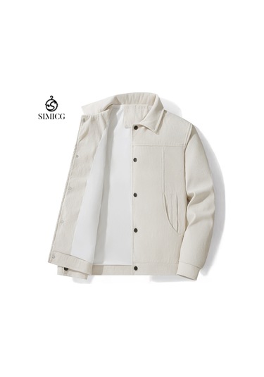 İlkbahar Ve Sonbahar İçin Erkek Kadife Yaka Ceket - Günlük Erkek Dış Giyim Beyaz