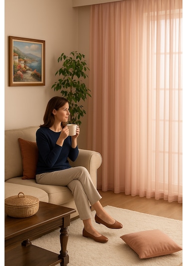 Soft Dokulu Şık Pileli Tül Perde Salon Oturma Odası Yatak Odası Çocuk Odası Pembe