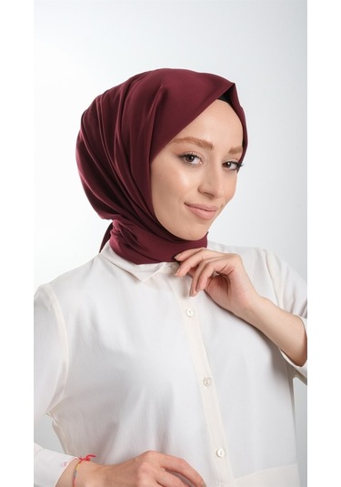 Bordo Düz Klasik Şal Medine Ipeği Sade 202103_16 Bordo