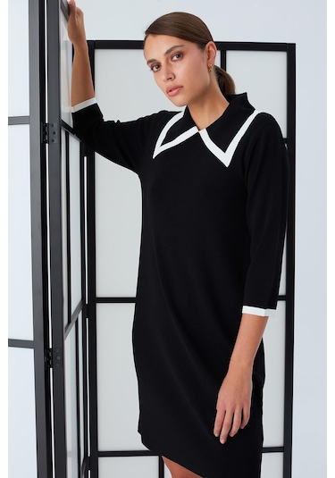 Peraluna Grace Dress Rahat Kesim A Form Rayon Kadın Triko Elbise Siyah