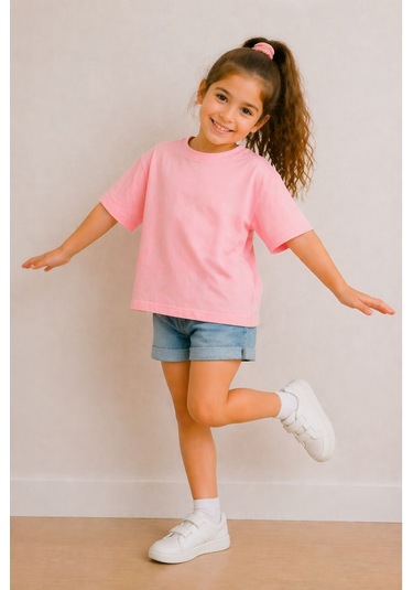Zuzunga Kız Çocuk Basic Kısa Kollu T-shirt Pembe