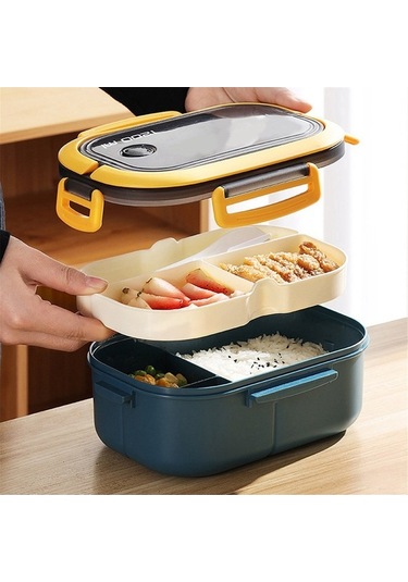 Ulzyvf Taşınabilir Sevimli Öğle Kutusu, Bölmeli, Mavi, Buzdolabı Uyumlu Bento Mavi
