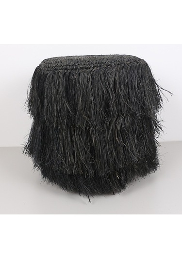 Rafya Saçaklı Siyah Puf 45x48 Cm Siyah