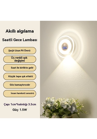 Led Akıllı Uzaktan Kumandalı Saat İnsan Vücudu İndüksiyon Gece Lambası Diğr