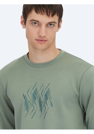 Kip Mint Bisiklet Yaka Desenli Sweatshırt Mint