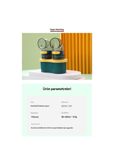 Kantitatif Kontrol Tuz Tankı Kontrol Baharat Kutusu Baharat Kutusu Ev Mutfak Baharat Şişesi Tuz Serpin 2pcs Koyu Yeşil