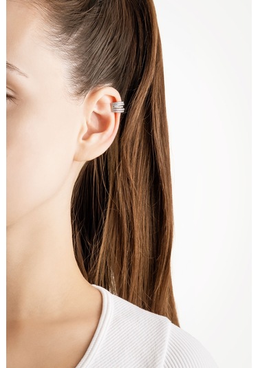 Minimal Yıldız Beyaz Taşlı 18 Ayar Beyaz Altın Kaplama Gümüştek Kıkırdak Küpe Beyaz