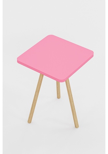 İntergo Kare Tasarımlı Ahşap Ayaklı Tekli Zigon Sehpa Pembe