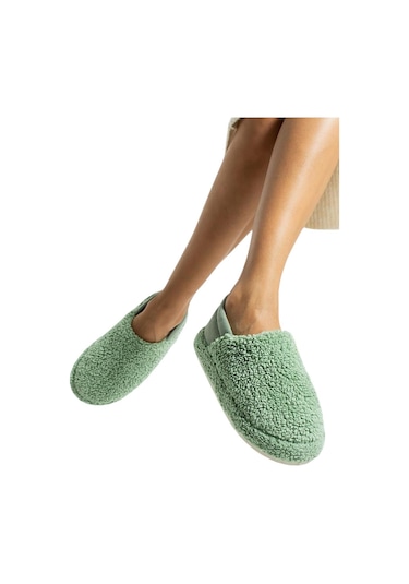 Kadın Lastikli Kaymaz Taban Peluş Havlu Kumaş Ev Ayakkabısı Panduf Yeşil-yeşil Yeşil