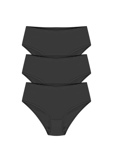 Bonbonetti %100 Pamuk Yüksek Bel Bato  3'Lü Paket Siyah Siyah Siyah Kadın Külot Siyah