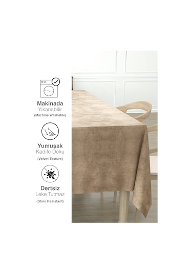 Daily Series Kadife Dokulu Bej Rengi Masa Örtüsü Bej