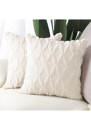 Ruicoo Yumuşak Yünlü Kadife 45x45 Cm Dekoratif Yastık Kılıfı Seti 2'li - Lüks Oturma Odası Ve Yatak Odası İçin Beige