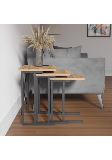 Ceramical Metal Ayaklı Eco X Zigon Sehpa - Atlantik Çam - 54x35x53 Cm Atlantik Çam