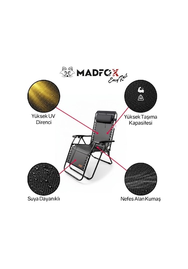 Madfox Easyrest Katlanır Şezlong Sandalye Siyah Siyah