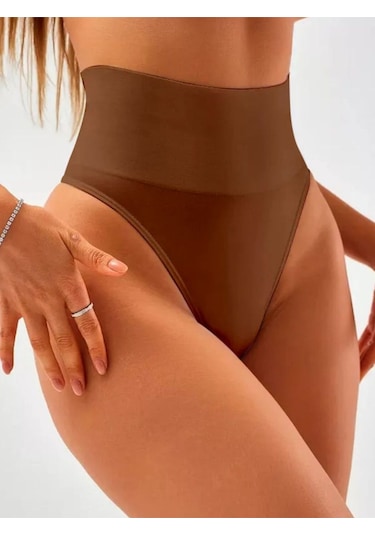 Mistirik Montela Model Yüksek Bel String Külot Göbek Toparlayan Model Kahve Renk Kahve