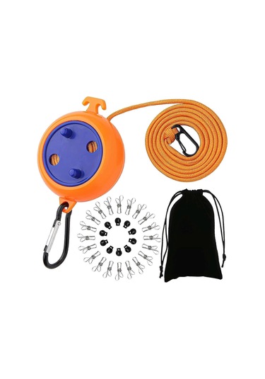 Ganzhoushop Turuncu Genişletilebilir Çamaşır İpi, 10m, Taşınabilir, Sarma Önleyici, Seyahat, Açık Hava, Banyo, Kamp, Açık Hava, Bahçe Veya Seyahat İçin Çamaşır İpi Çok Renkli