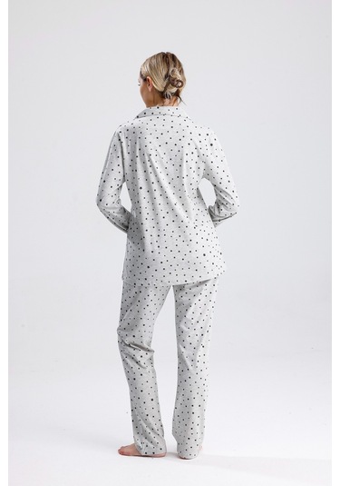 Yıldız Desen Pamuk Kadın Pijama Takım Gri