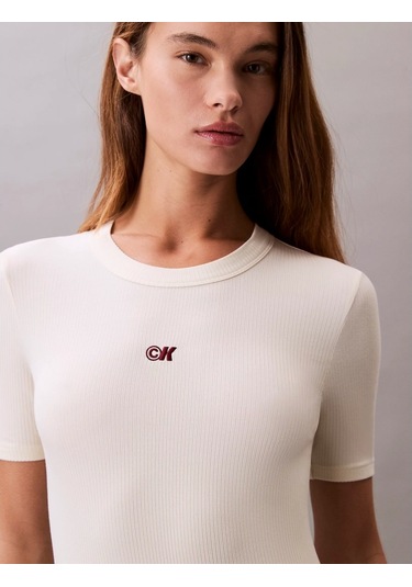 Calvin Klein Jeans A - Modal Rıb Ss Dress Kadın Beyaz Elbise Lv044c902g-pba Beyaz